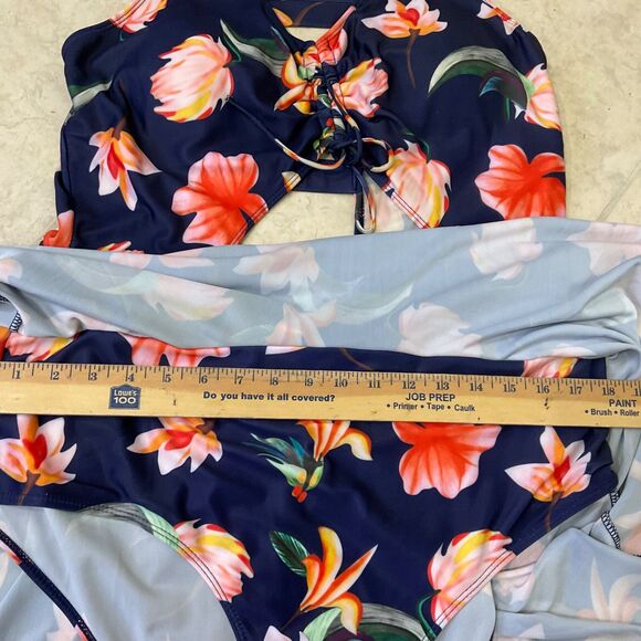 Esprlia Bathing Suit 1 Pc Plus Size 2XL Soft Cup Full Skirt Cut Out Floral Print - Picture 11 of 15